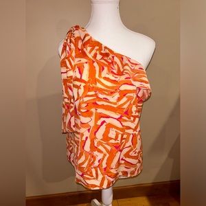 Nine West Women’s One Shoulder Pink and Orange Blouse SIZE XL